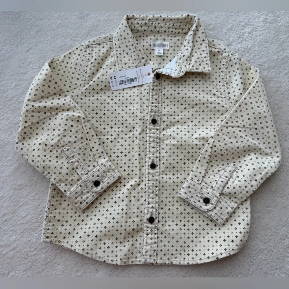BNWT Gymboree Kids Boys Corduroy Shirt with Cream and Black Cross Pattern